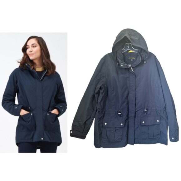 Land’s End Vintage Anorak Weatherproof Hood Zip Lightweight Rain Jacket Navy XL - Picture 1 of 16